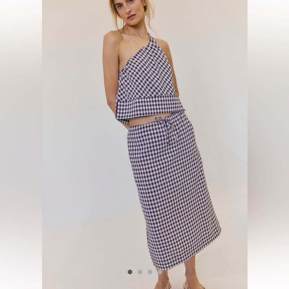 NWOT $168 Free People Harper Plaid Set - Navy Combo - Top and Skirt